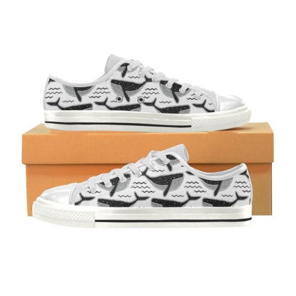 Black and White Whale Shoes - Whale Low Top Canvas Shoes