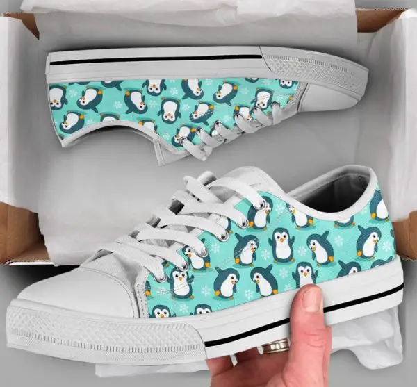 Blue Dabbing Penguin Shoes - Penguin Low Top Canvas Shoes