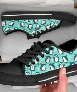 Blue Dabbing Penguin Shoes - Penguin Low Top Canvas Shoes - Black