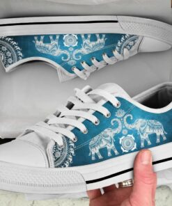 Blue Mandala Elephant Shoes - Elephant Low Top Canvas Shoes