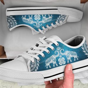 Blue Mandala Elephant Shoes - Elephant Low Top Canvas Shoes