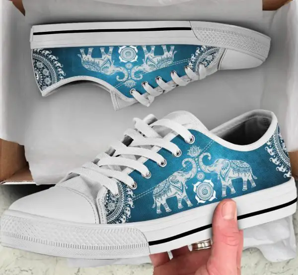 Blue Mandala Elephant Shoes - Elephant Low Top Canvas Shoes