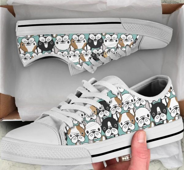 Cartoon French Bulldog Shoes - French Bulldog Low Top Canvas Shoes