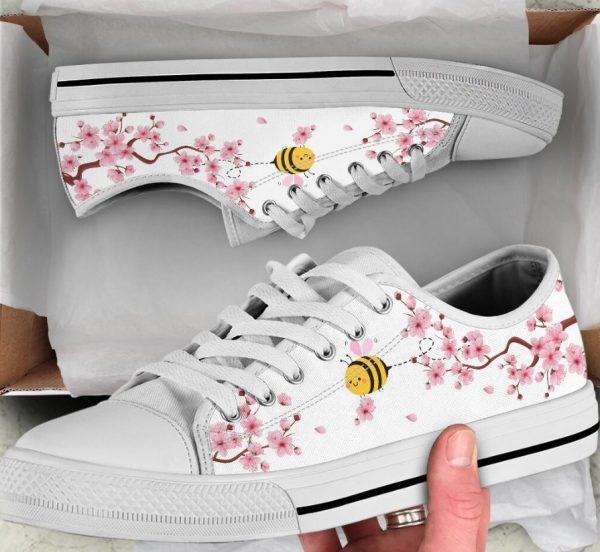 Cherry Blossom and Bee Shoes - Bee Low Top Canvas Shoes
