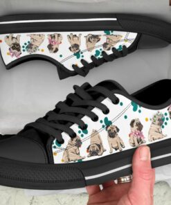 Cute Pug Shoes - Pug Low Top Canvas Shoes - Black