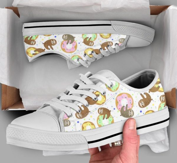 Donut Sloth Shoes - Sloth Low Top Canvas Shoes