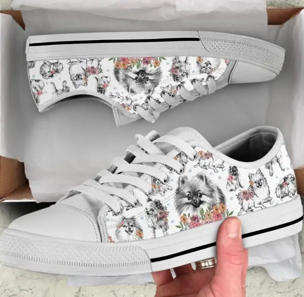 Drawing Pomeranian Shoes - Pomeranian Low Top Canvas Shoes