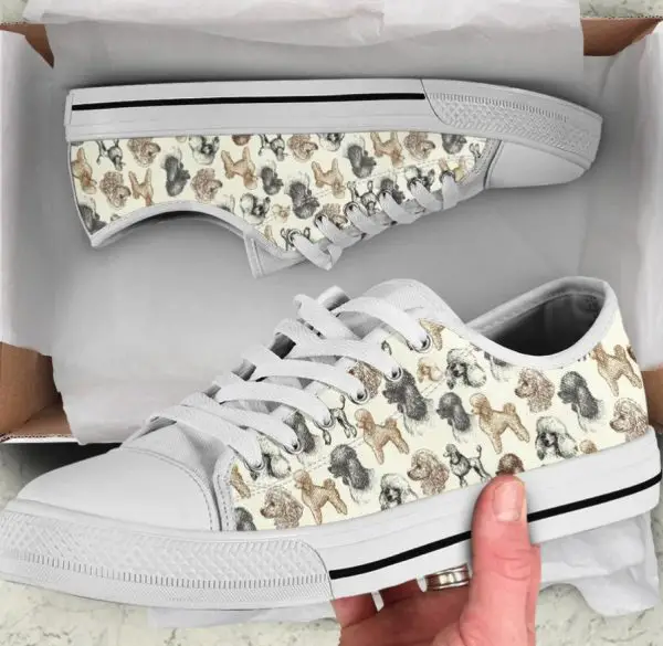 Drawing Poodle Shoes - Poodle Low Top Canvas Shoes