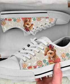 Floral Goldendoodle Shoes - Goldendoodle Low Top Canvas Shoes