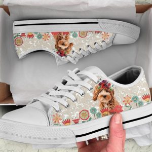 Floral Goldendoodle Shoes - Goldendoodle Low Top Canvas Shoes