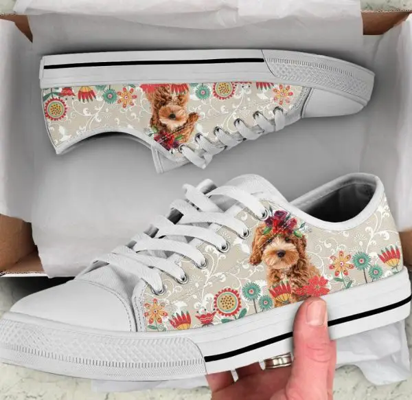 Floral Goldendoodle Shoes - Goldendoodle Low Top Canvas Shoes