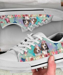 Flower Beagle Shoes - Beagle Low Top Canvas Shoes