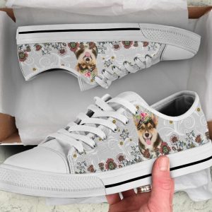 Flower Corgi Shoes - Corgi Low Top Canvas Shoes