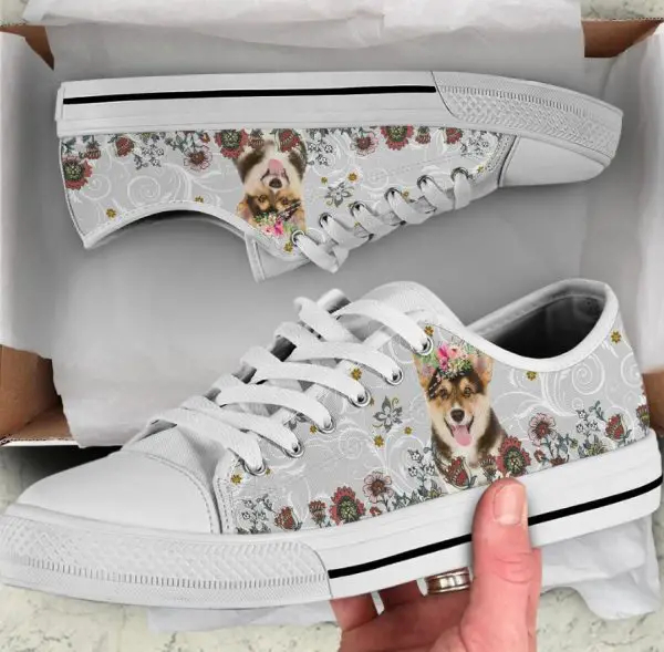 Flower Corgi Shoes - Corgi Low Top Canvas Shoes