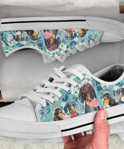 Flower Dachshund Shoes - Dachshund Low Top Canvas Shoes