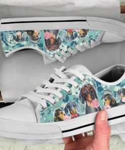Flower Dachshund Shoes - Dachshund Low Top Canvas Shoes