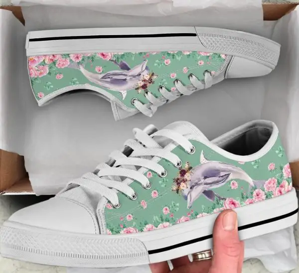 Flower Dolphin Shoes - Dolphin Low Top Canvas Shoes