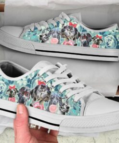 Flower Great Dane Shoes - Great Dane Low Top Canvas Shoes - White