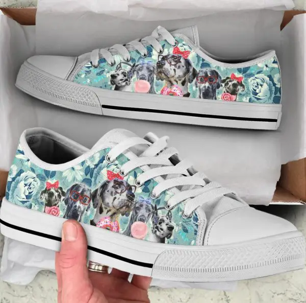 Flower Great Dane Shoes - Great Dane Low Top Canvas Shoes - White