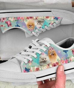 Flower Pomeranian Shoes - Pomeranian Low Top Canvas Shoes