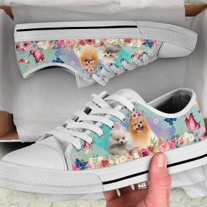 Flower Pomeranian Shoes - Pomeranian Low Top Canvas Shoes