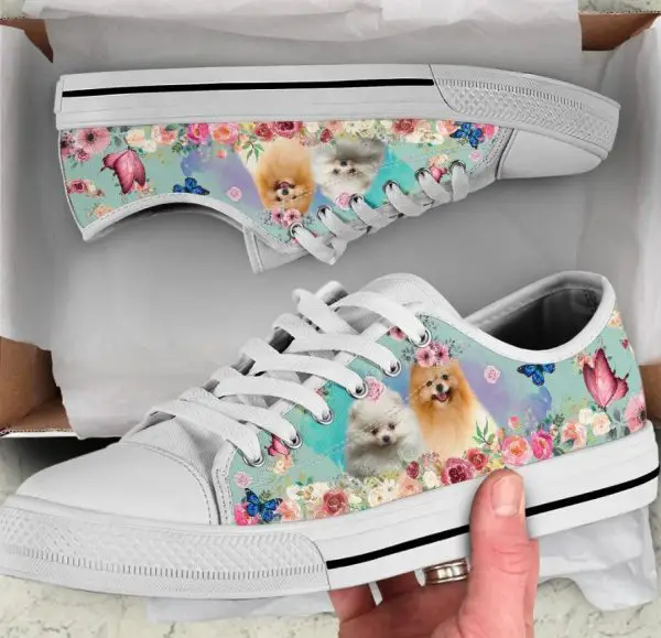 Flower Pomeranian Shoes - Pomeranian Low Top Canvas Shoes