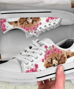Flower Poodle Shoes - Poodle Low Top Canvas Shoes