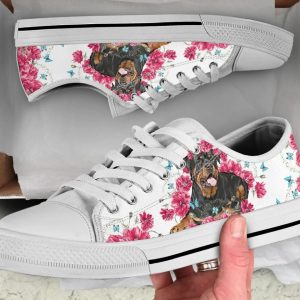 Flower Rottweiler Shoes - Rottweiler Low Top Canvas Shoes