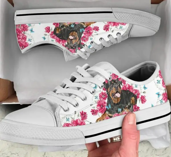 Flower Rottweiler Shoes - Rottweiler Low Top Canvas Shoes