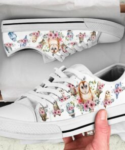 Flowers and Owls Shoes - Owl Low Top Canvas Shoes