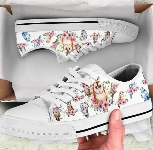 Flowers and Owls Shoes - Owl Low Top Canvas Shoes