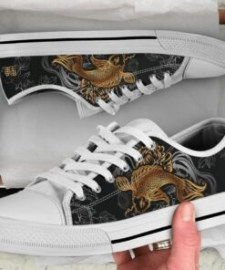Gold Koi Fish Shoes - Fish Low Top Canvas Shoes