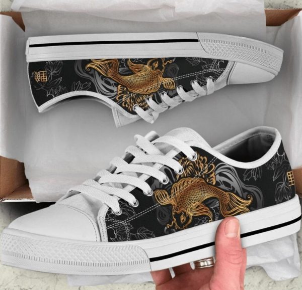 Gold Koi Fish Shoes - Fish Low Top Canvas Shoes