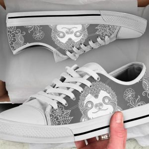 Grey Boho Sloth Shoes - Sloth Low Top Canvas Shoes