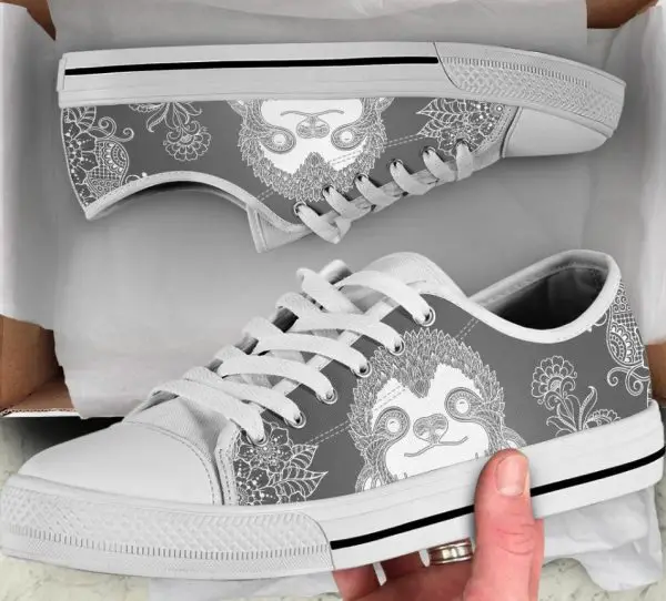 Grey Boho Sloth Shoes - Sloth Low Top Canvas Shoes