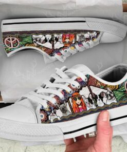 Hippie Girl and French Bulldog Shoes - French Bulldog Low Top Canvas Shoes