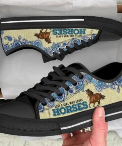 Just a Girl who loves Horses Shoes - Horse Low Top Canvas Shoes - Black
