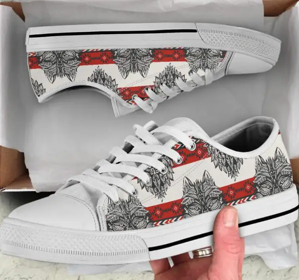 Native Indian Wolf Shoes - Wolf Low Top Canvas Shoes