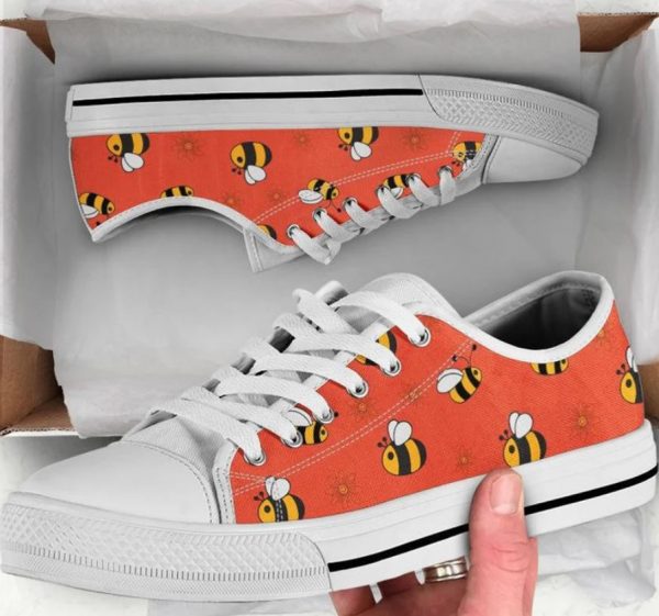 Orange Cartoon Bee Shoes - Bee Low Top Canvas Shoes