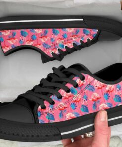 Pink Flamingo Shoes - Flamingo Low Top Canvas Shoes - Black