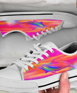 Rainbow Colorful Dolphin Shoes - Dolphin Low Top Canvas Shoes