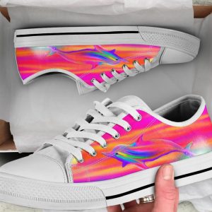Rainbow Colorful Dolphin Shoes - Dolphin Low Top Canvas Shoes