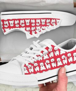 Red Cute Polar Bear Shoes - Polar Bear Low Top Canvas Shoes
