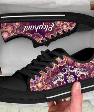 Royal Mandala Elephant Shoes - Elephant Low Top Canvas Shoes - Black
