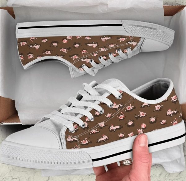 Swimming Pig Shoes - Pig Low Top Canvas Shoes