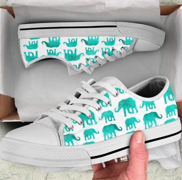 Watercolor Elephant Shoes - Elephant Low Top Canvas Shoes