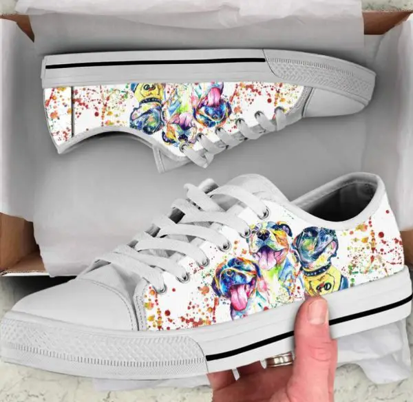 Watercolor Pitbull Shoes - Pitbull Low Top Canvas Shoes