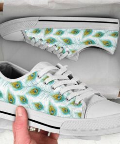 White Peacock Leather Shoes - Peacock Low Top Canvas Shoes