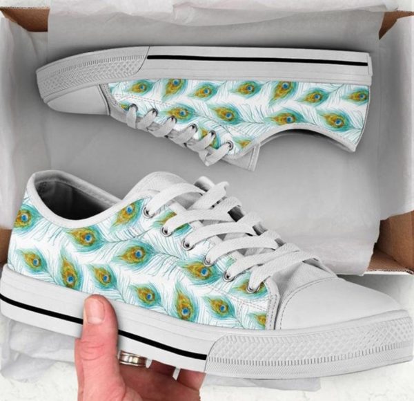 White Peacock Leather Shoes - Peacock Low Top Canvas Shoes