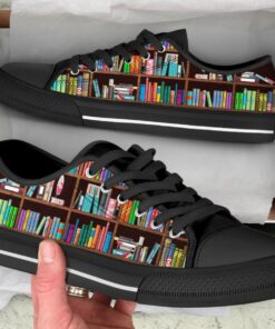 Bookshelf Librarian Shoes - Librarian Low Top Canvas Shoes - Black